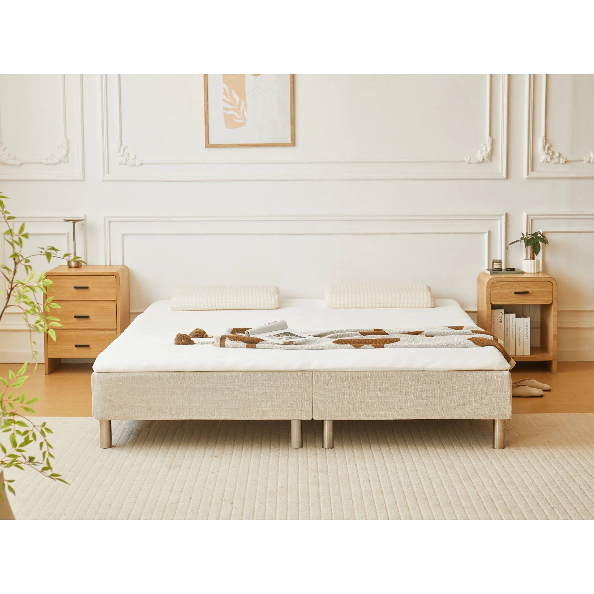 Base letto in beige 180x200 cm con topper in schiuma PU da 4 cm escl. gambe