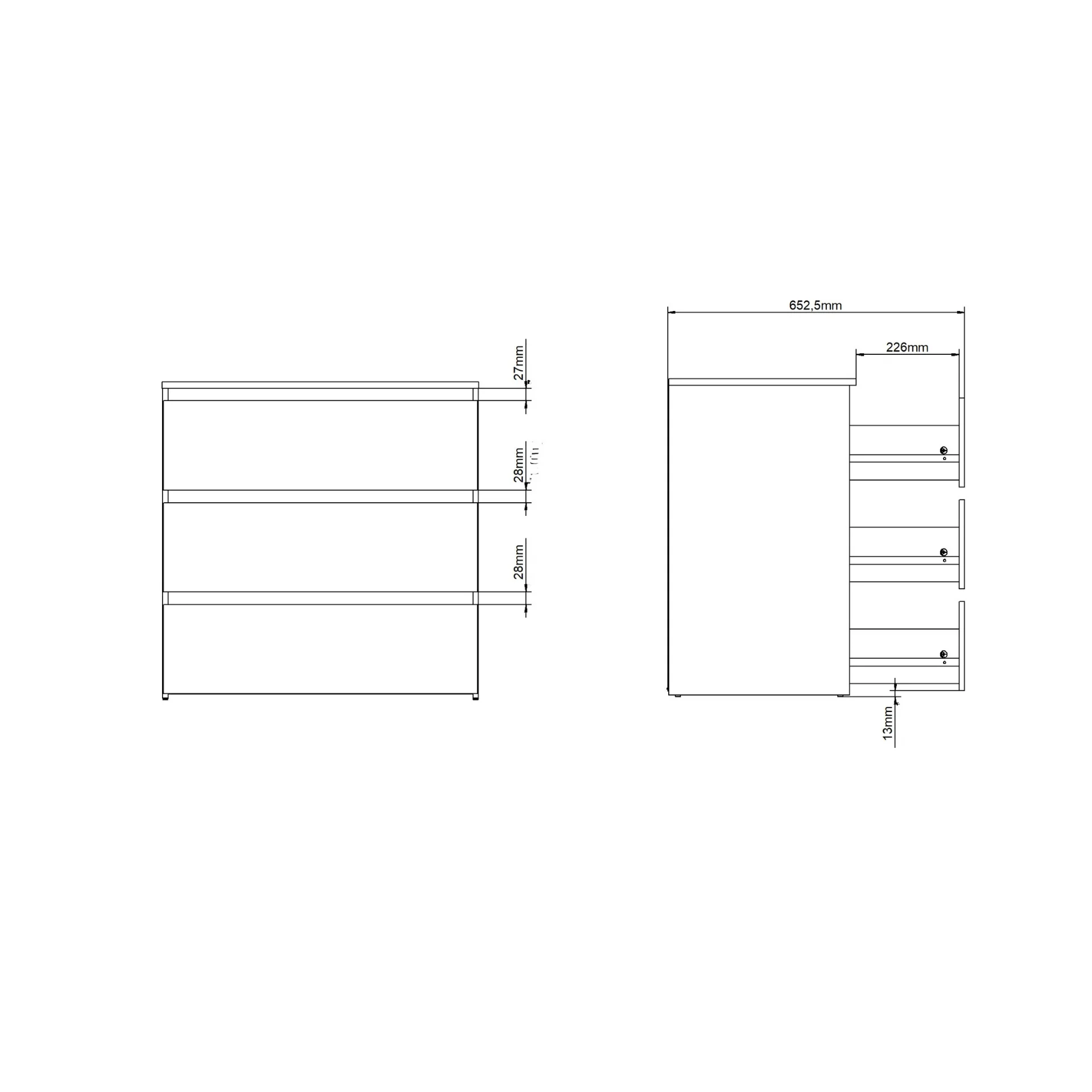 Maise cassettiera 70x70x41 cm con 3 cassetti in bianco - Image 9