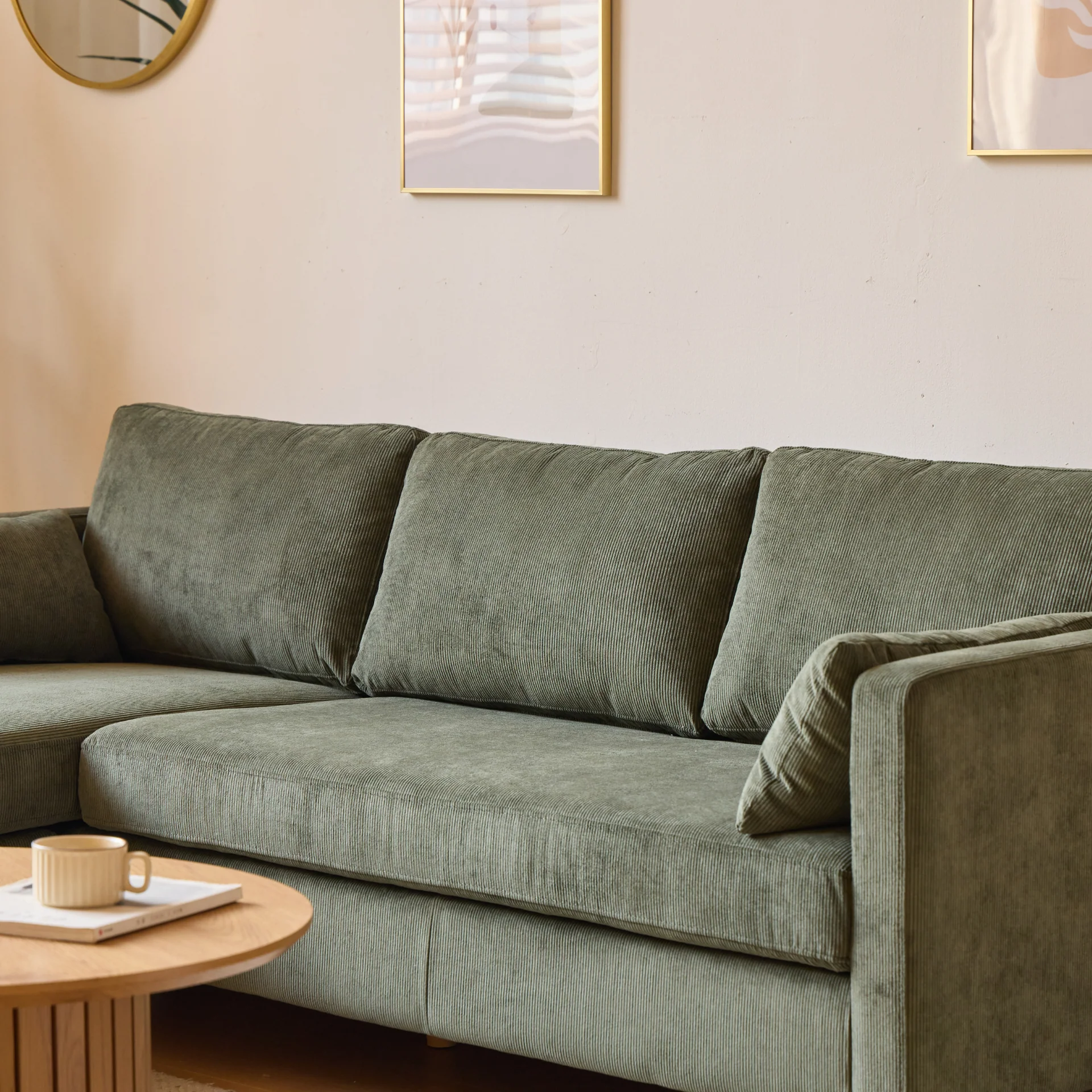 Ellis - Chaise longue sofa reversibile destro e sinistro in velluto verde - L: 215 x P: 82 x H: 78 cm - Image 5