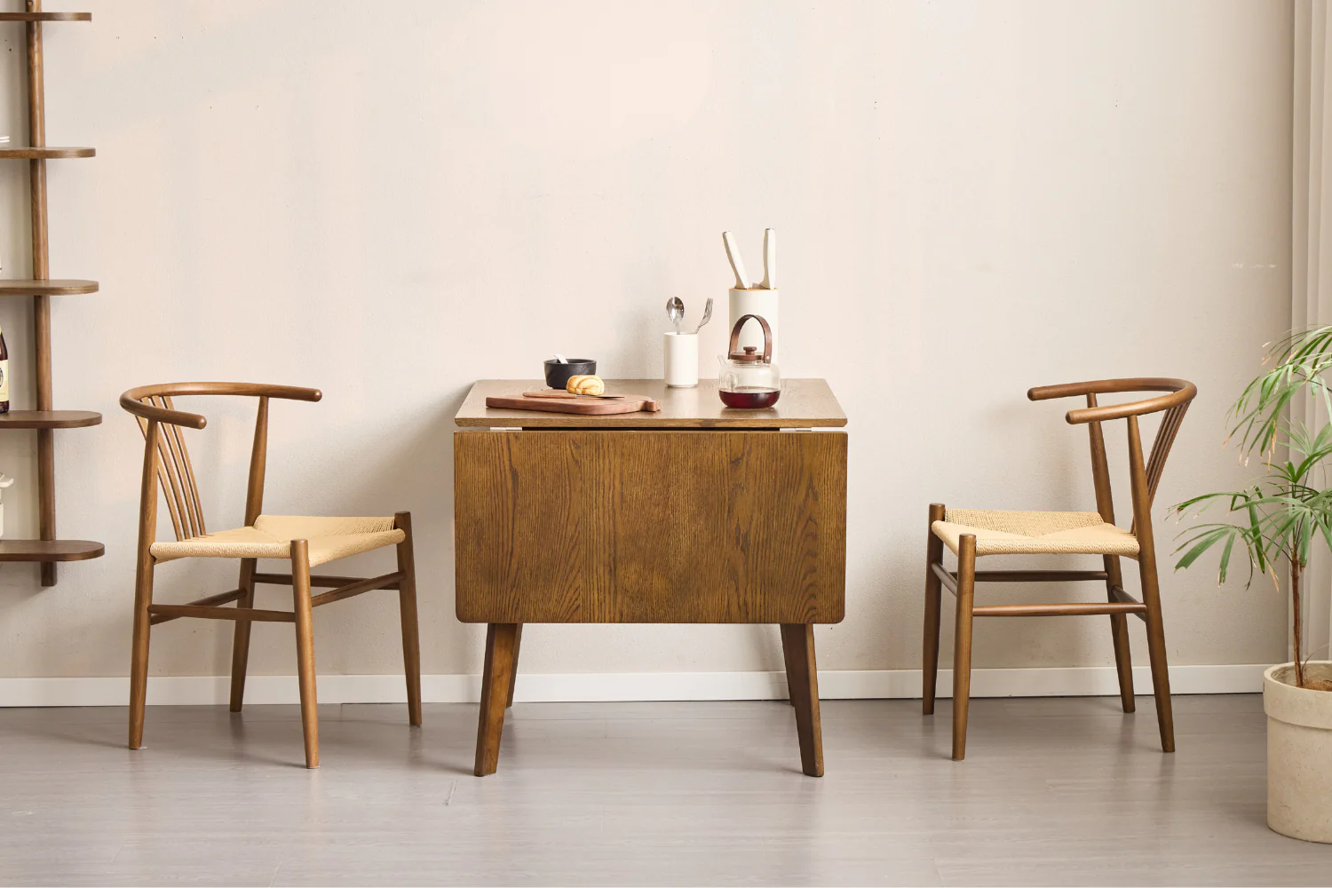 Ezra - Tavolo da pranzo pieghevole in rovere fumé con prolunghe in impiallacciato rovere laccato - 80/120 x 80 cm - Image 2
