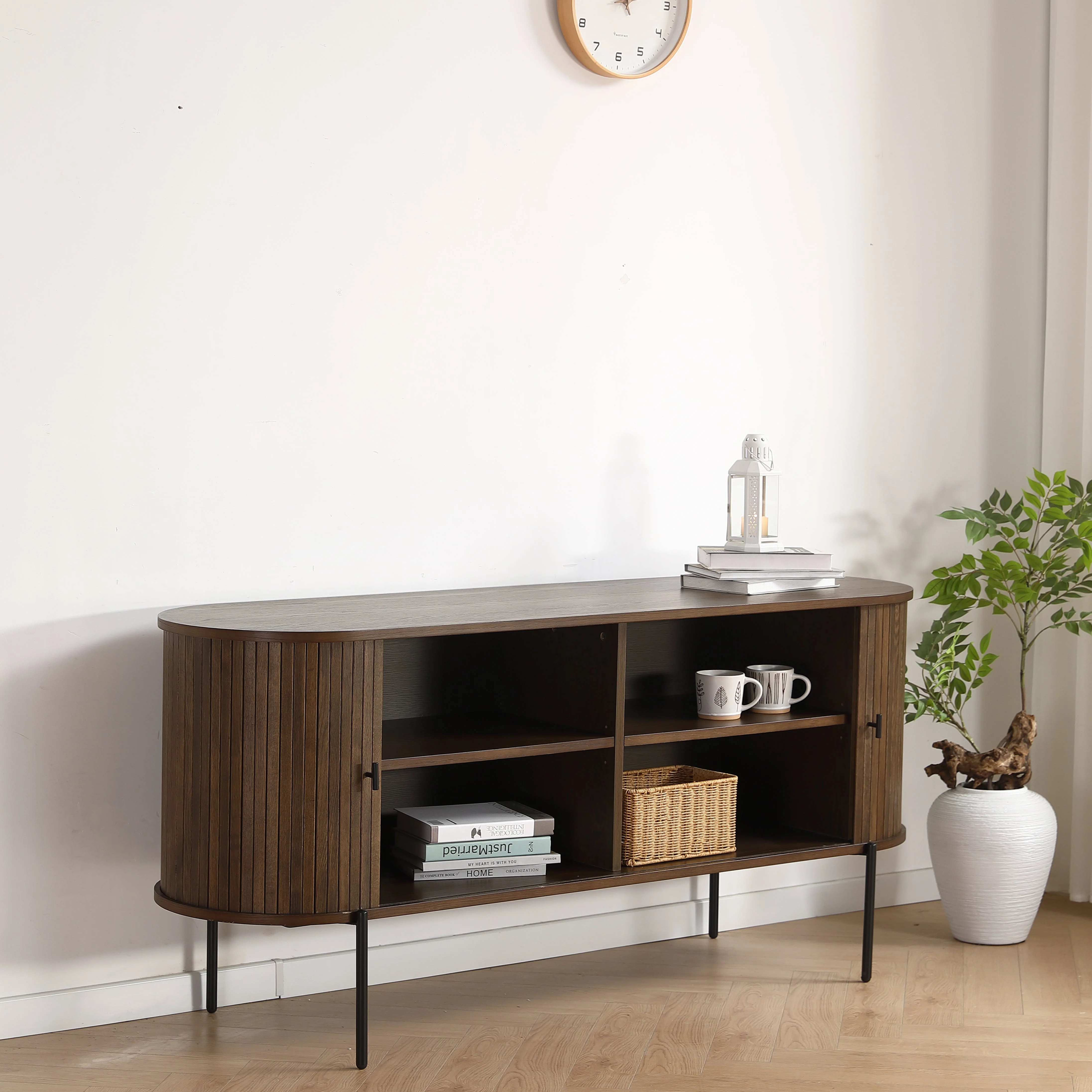 Florence mobile porta TV con lamelle in rovere affumicato 160x45x75 cm - Image 3