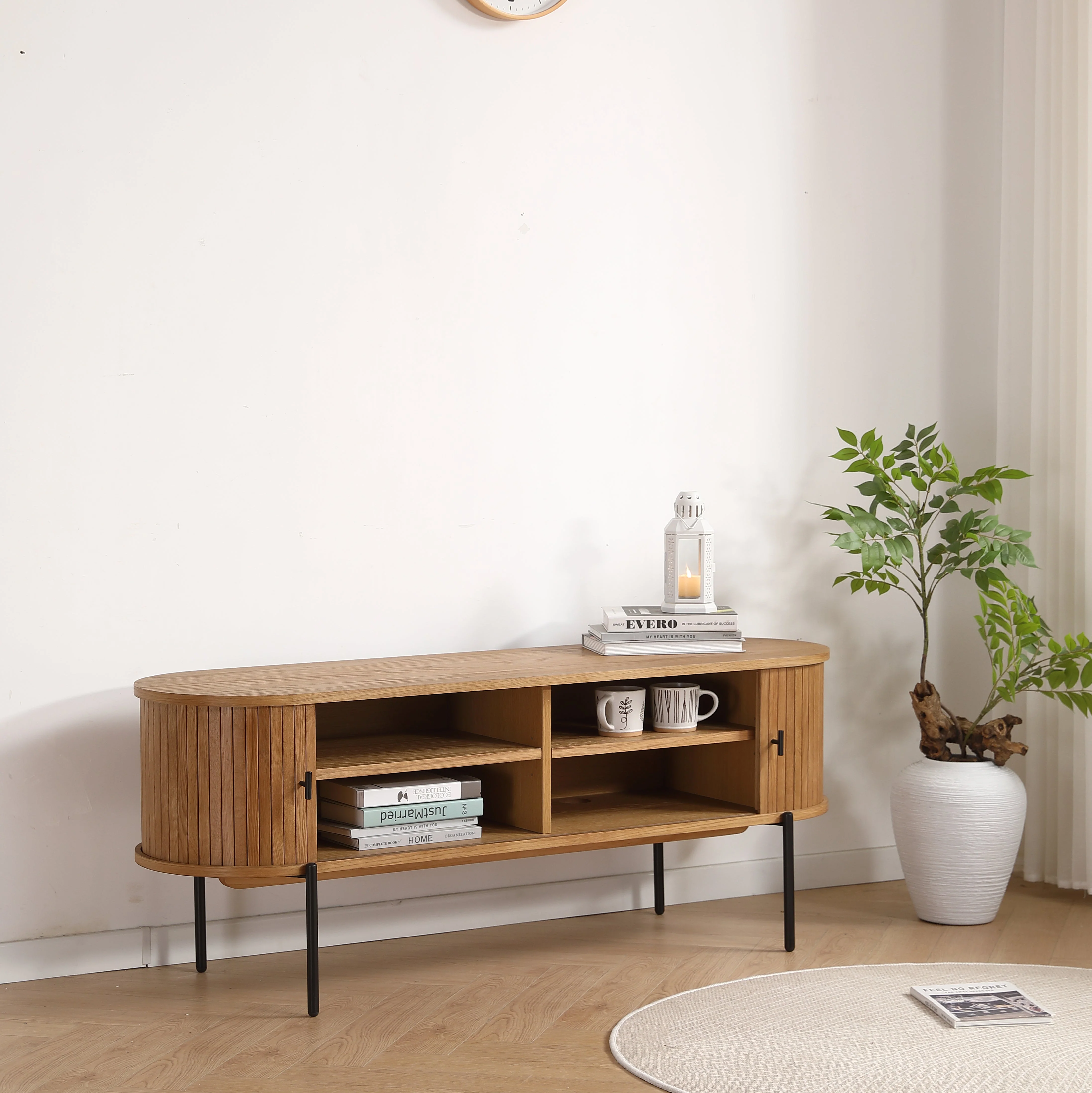 Florence - Tavolino porta TV con lamelle in quercia 138x40x55 cm - Image 3