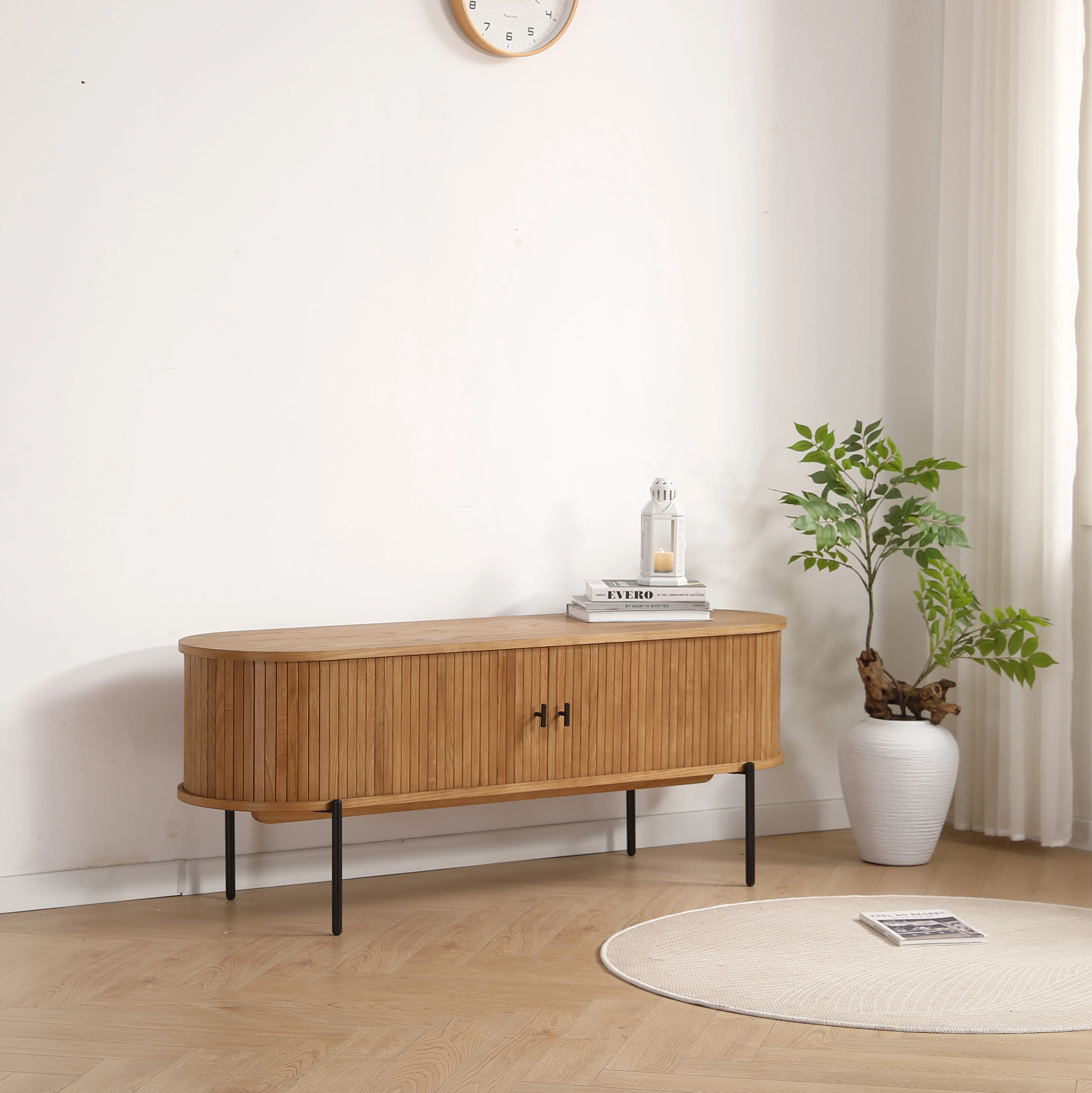 Florence - Tavolino porta TV con lamelle in quercia 138x40x55 cm - Image 4