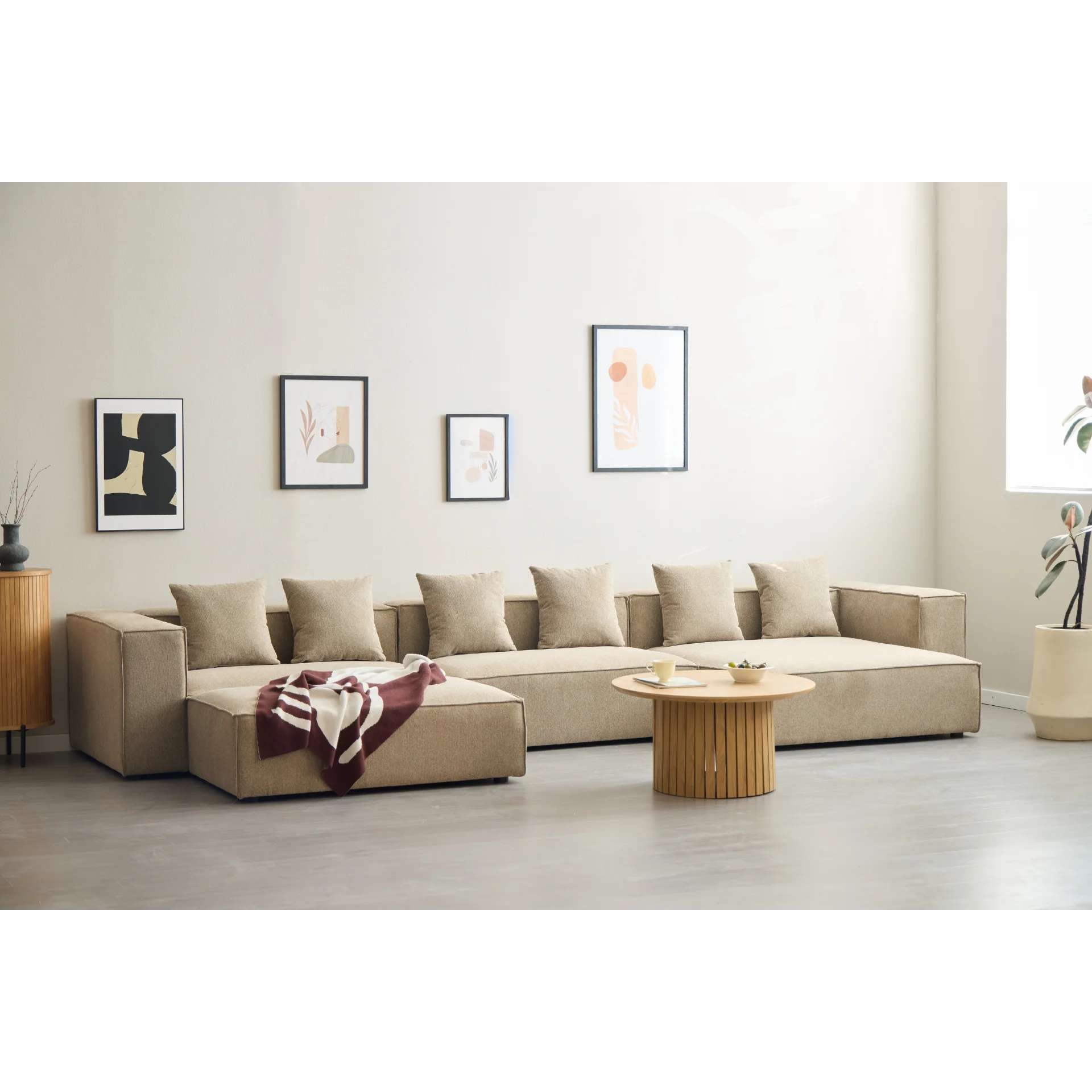 Hailey - Divano modulare con chaise longue destra e pouf in sabbia L: 415 x P: 172 x H: 65 cm - Image 3