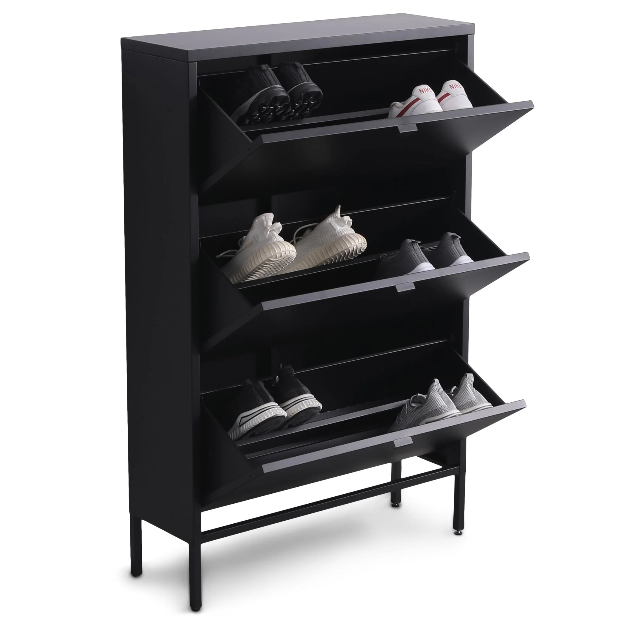 Herman Armadio Scarpe - Metallo Nero con 3 scomparti - 80x26x125 cm - Image 5
