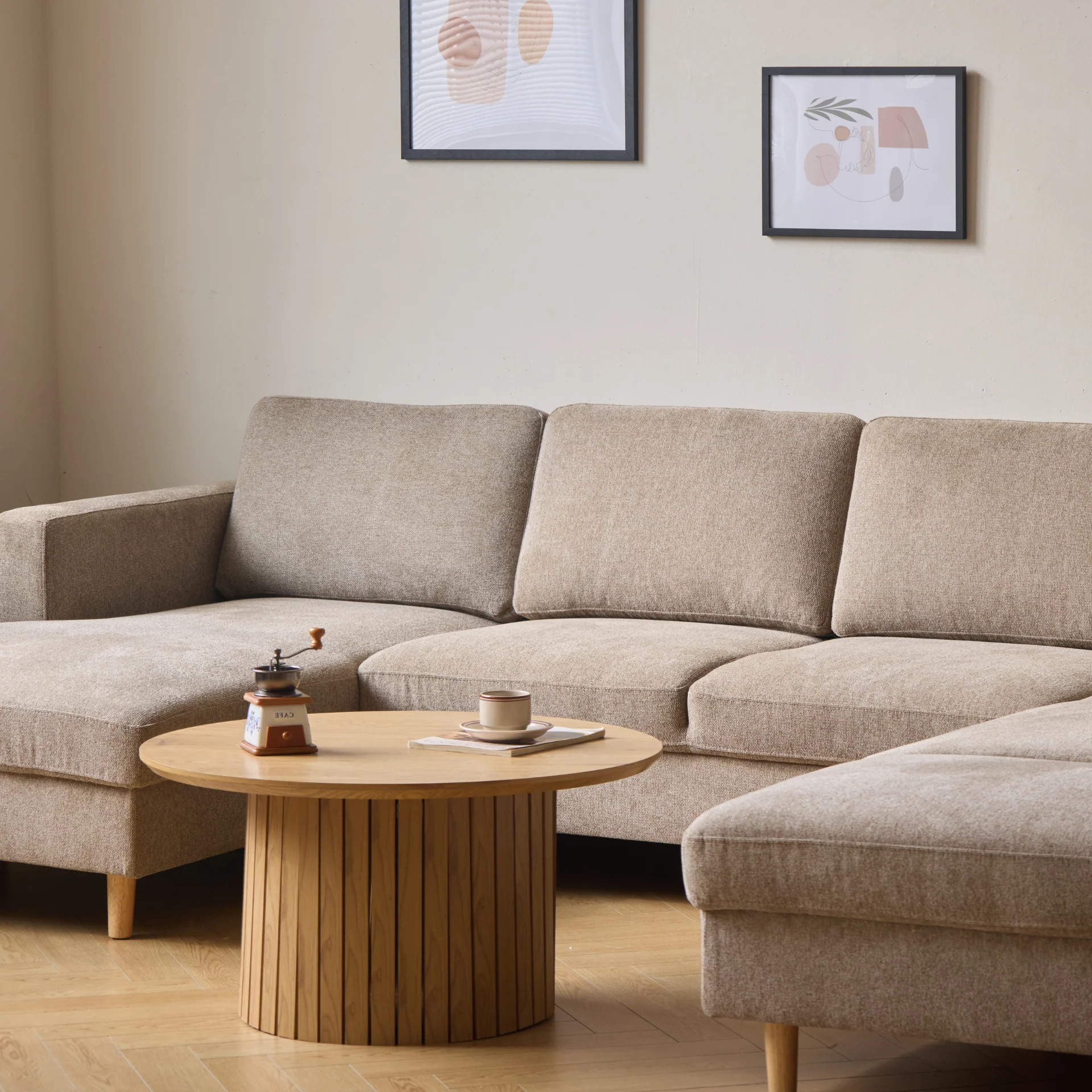 Jennifer - Sofà a U con chaise longue a sinistra in beige - L: 300 x P: 208 x H: 82 cm - Image 2