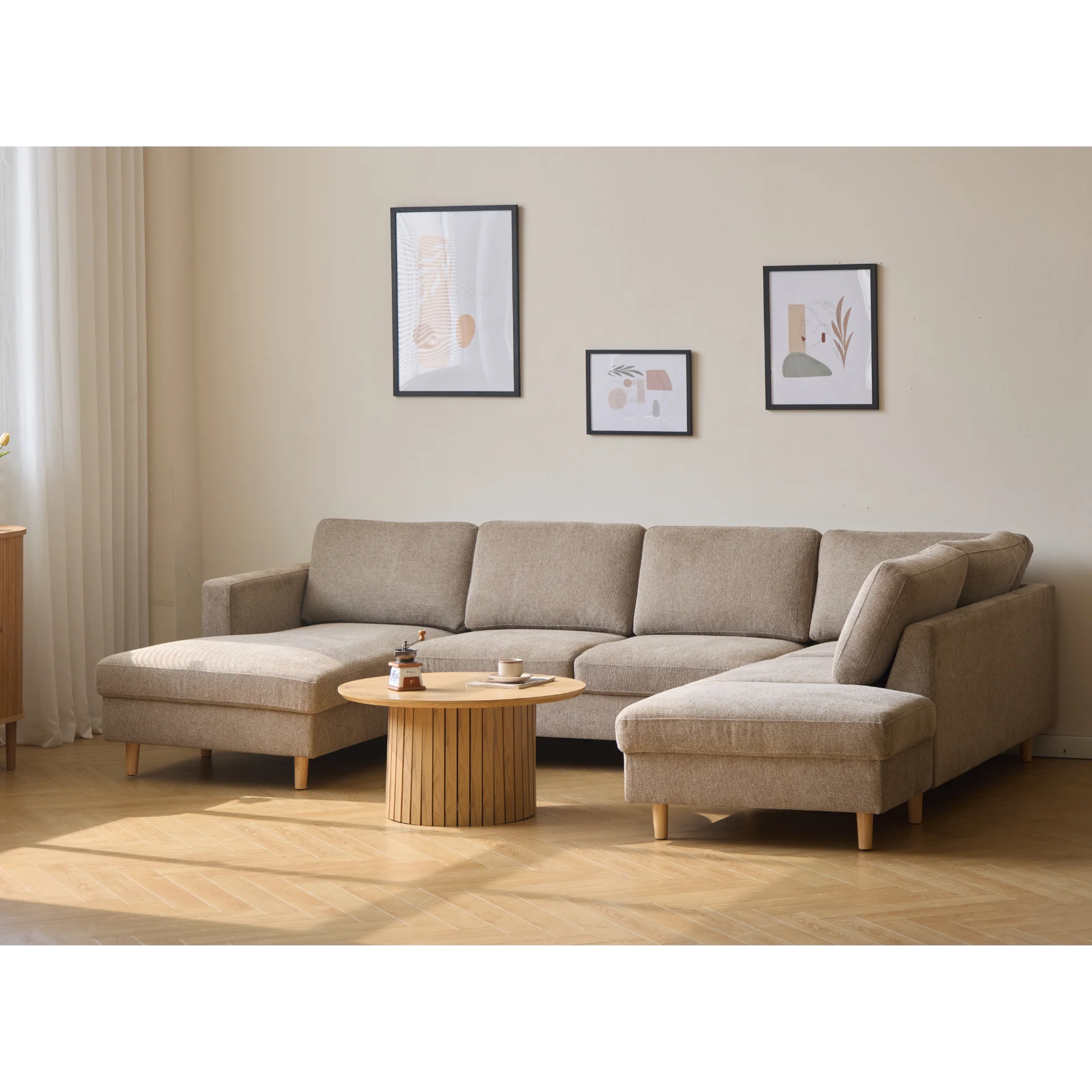 Jennifer - Sofà a U con chaise longue a sinistra in beige - L: 300 x P: 208 x H: 82 cm - Image 5