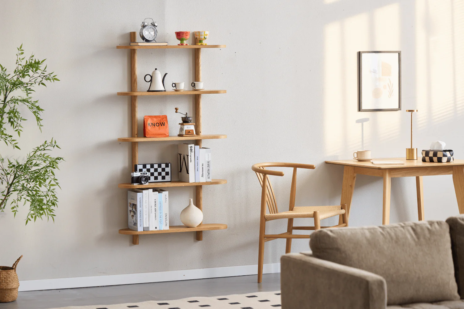 Scaffale da parete in rovere Juliet con 5 ripiani H:140 x L:22 x L:75 cm - Image 9