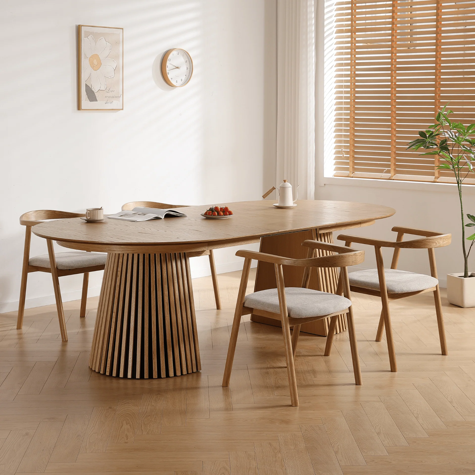 Lewis - Tavolo da pranzo ovale con doghe in impiallacciato rovere allungabile a 200/250/300 cm - 2 prolunghe incluse - Image 3