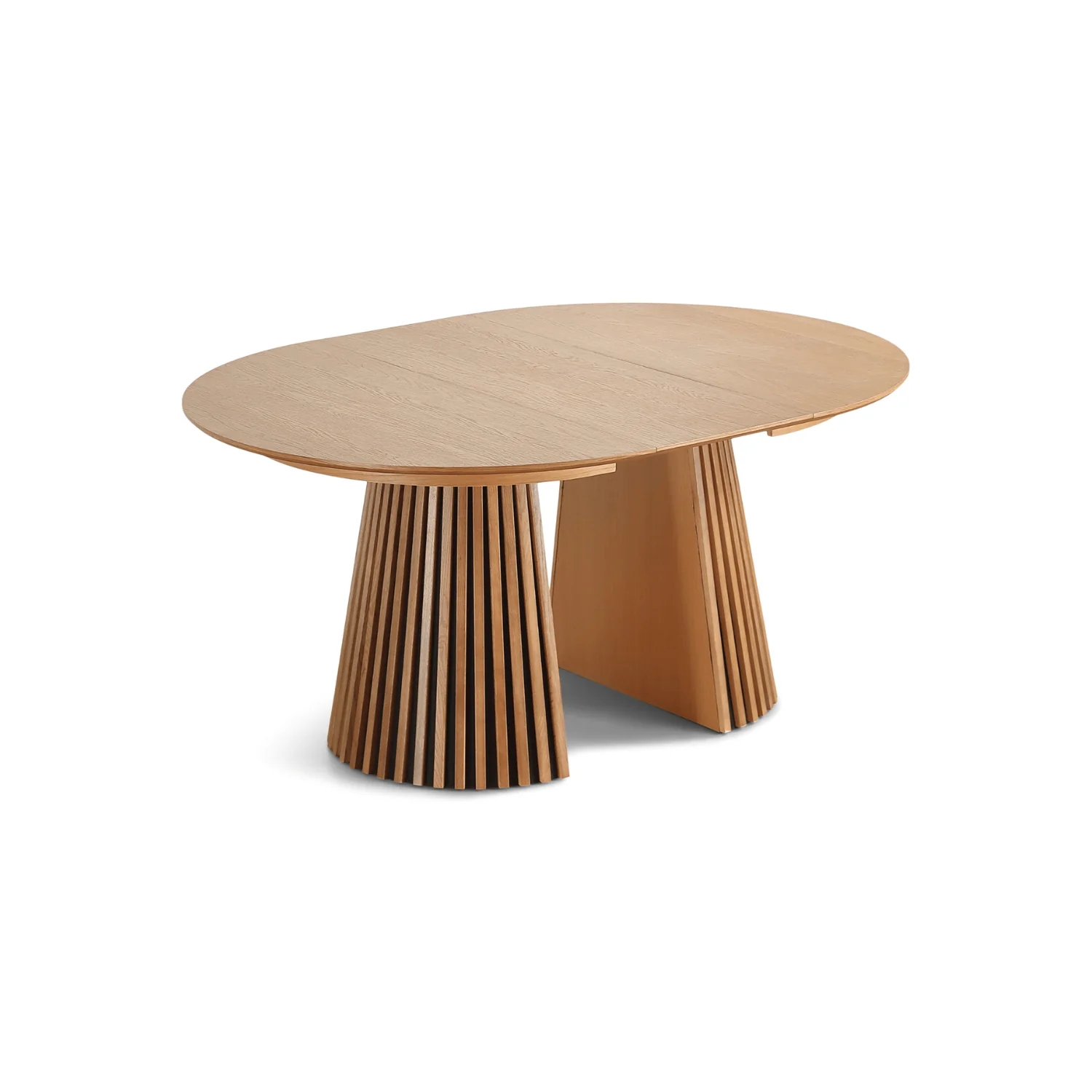 Lewis - Tavolo da pranzo rotondo a doghe impiallacciato in rovere con prolunga 100/140/180 cm - 2x prolunghe incluse - Image 9
