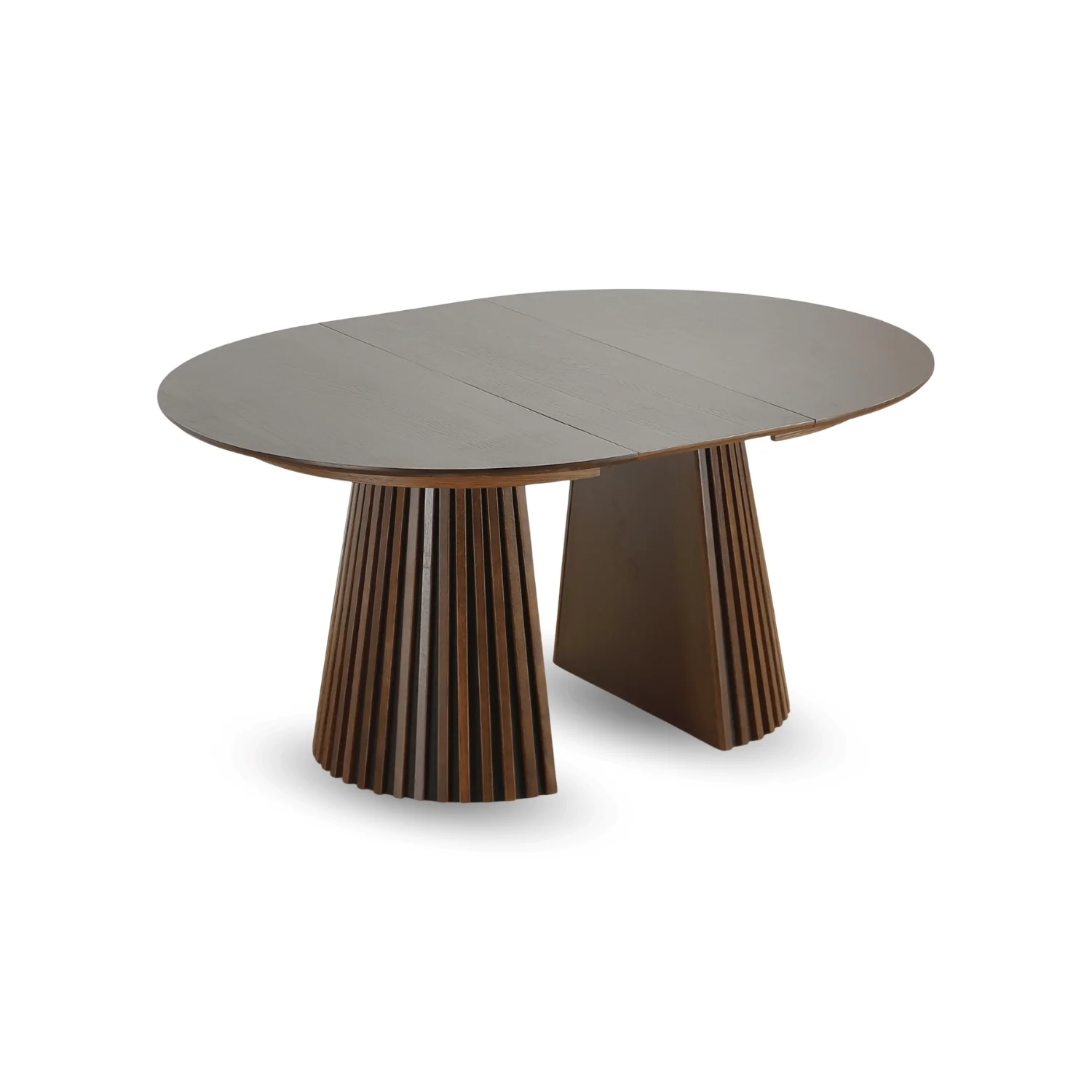 Lewis - Tavolo da pranzo rotondo a doghe impiallacciato rovere fumé con prolunga 100/140/180 cm - 2x prolunghe incluse - Image 4