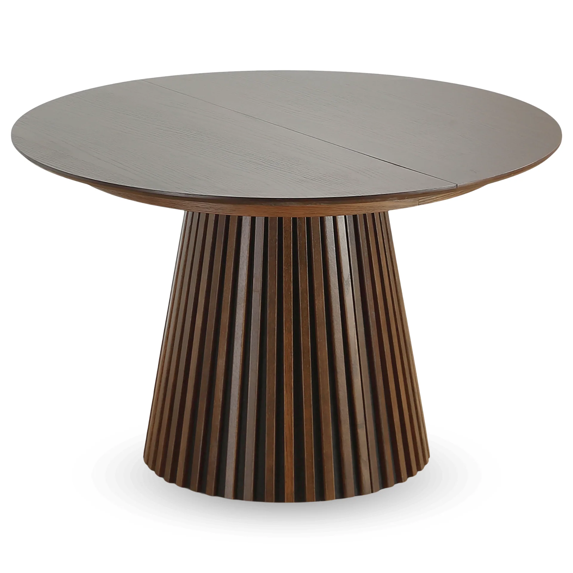 Lewis - Tavolo rotondo da pranzo in finitura rovere affumicato con prolunga 120/160/200 cm - 2x pannelli aggiuntivi inclusi - Image 7