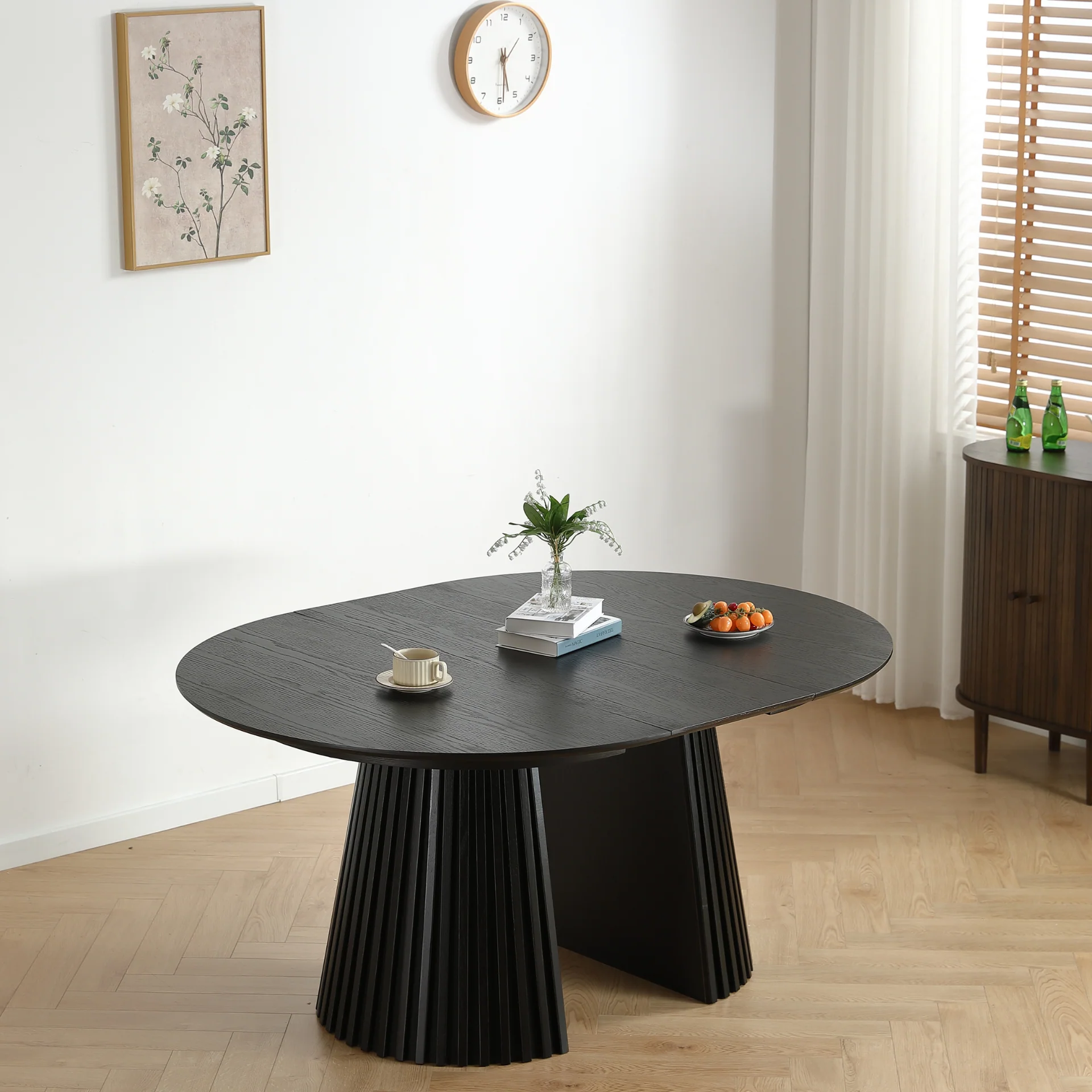 Lewis - Tavolo rotondo da pranzo in rovere nero con prolunga 120/160/200 CM - 2x tavole aggiuntive incluse - Image 3