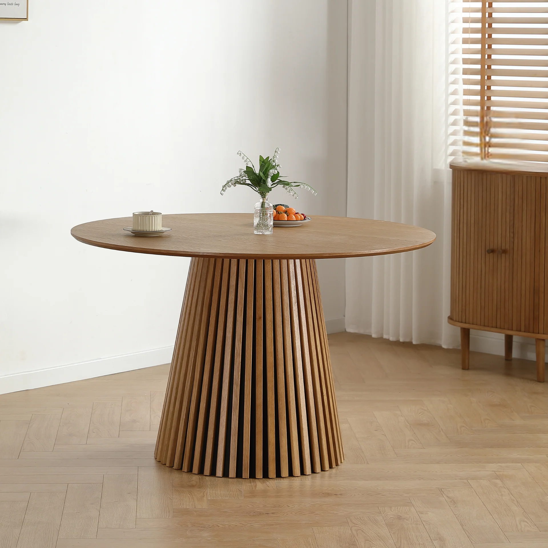 Lewis - Tavolo rotondo da pranzo in rovere sbiancato Ø120 cm - Image 3