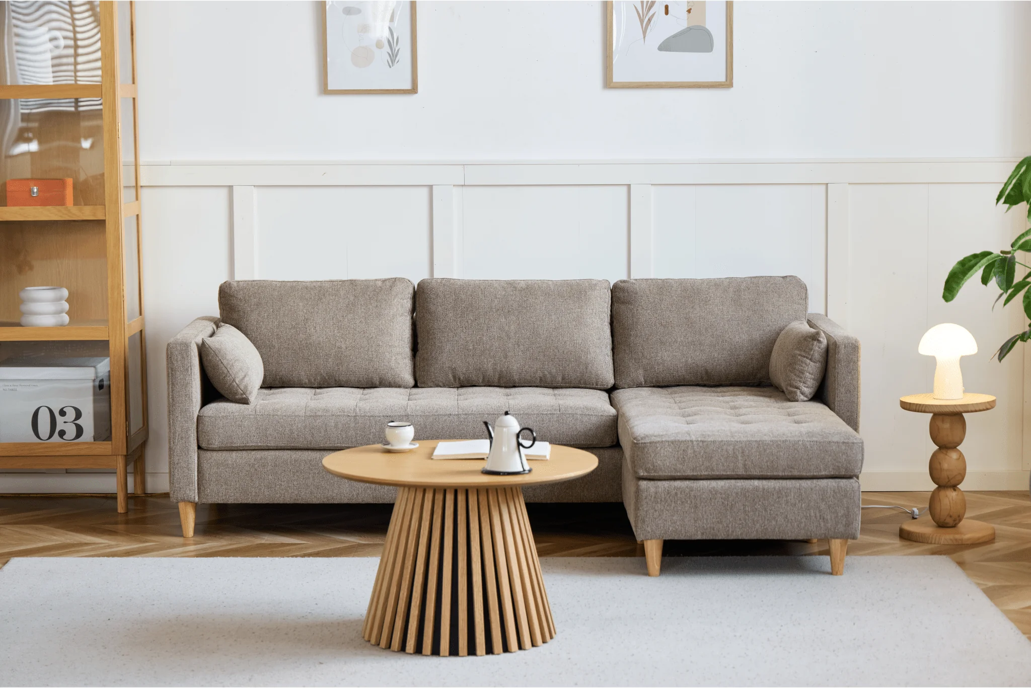 Lulu - Divano con chaise longue reversibile a destra e a sinistra in sabbia - L: 215 x P: 82 x H: 78 cm - Image 2