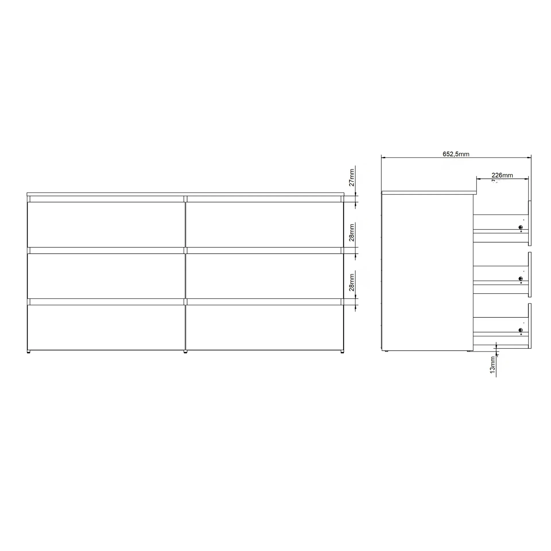 Maise cassettiera 70x138x41 cm con 6 cassetti in bianco - Image 9