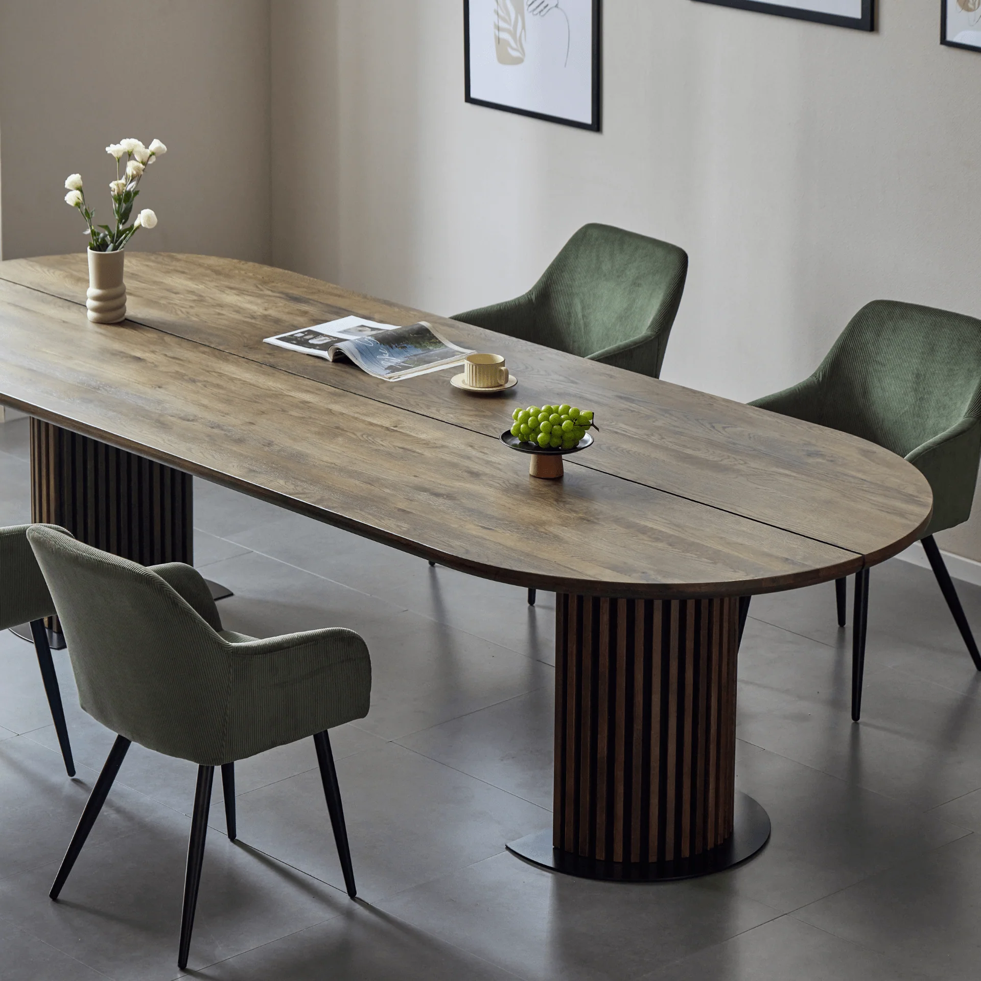 Matteo - Tavolo Plank con base a doghe in rovere massiccio affumicato 240x120x77 cm - Image 5