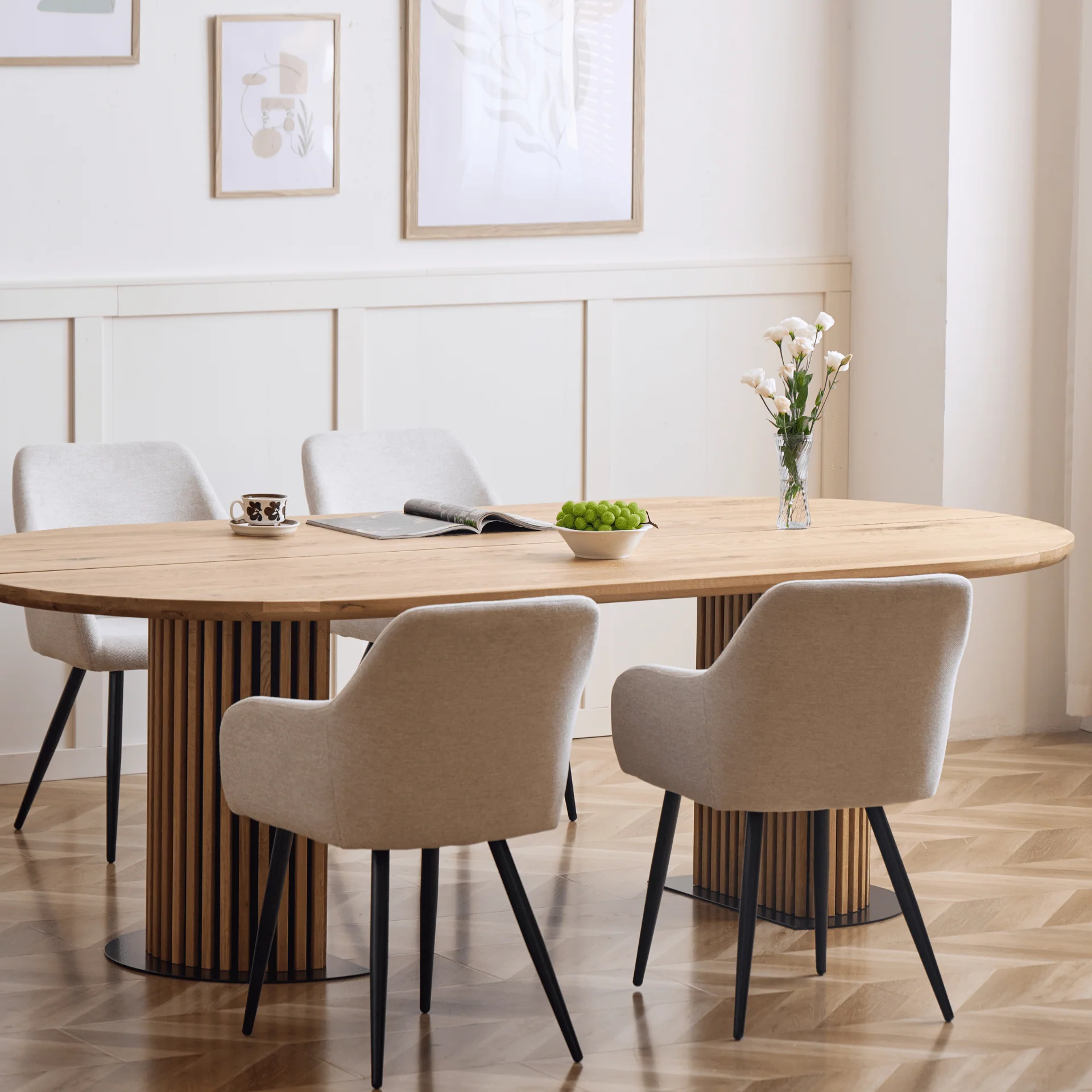 Matteo - Tavolo Plank con base a doghe in rovere massiccio oliato/naturale 240x120x77 cm - Image 5