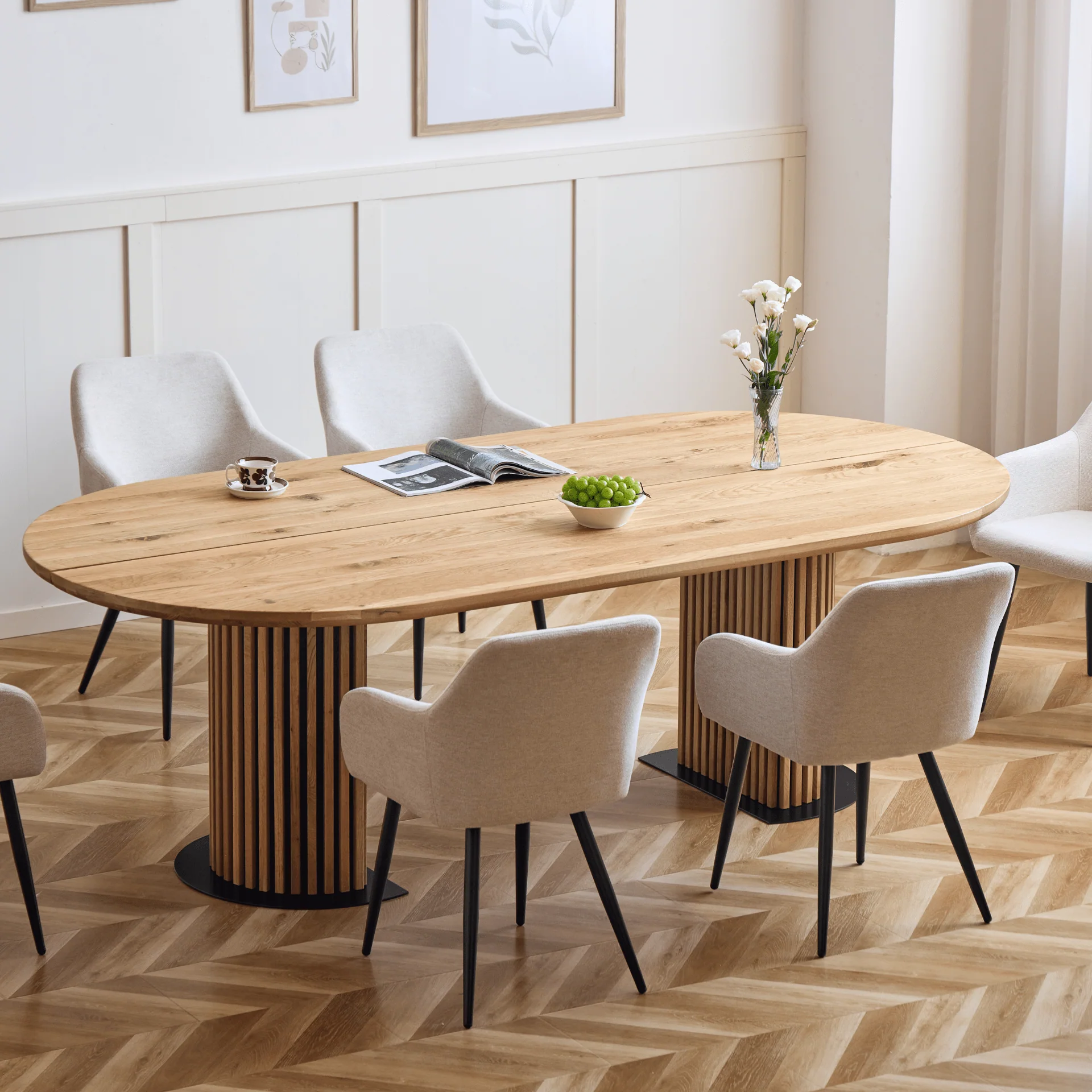 Matteo - Tavolo Plank con base a doghe in rovere massiccio oliato/naturale 240x120x77 cm - Image 6