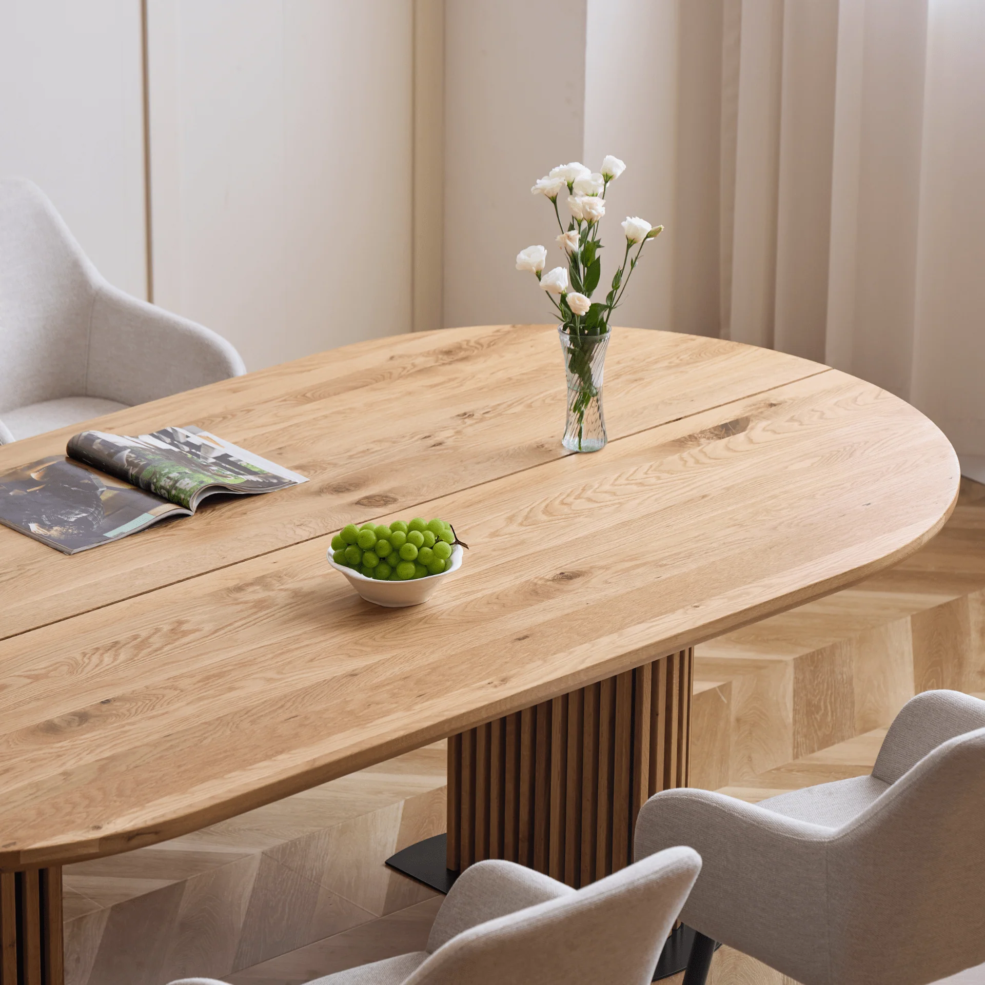 Matteo - Tavolo Plank con base a doghe in rovere massiccio oliato/naturale 240x120x77 cm - Image 7