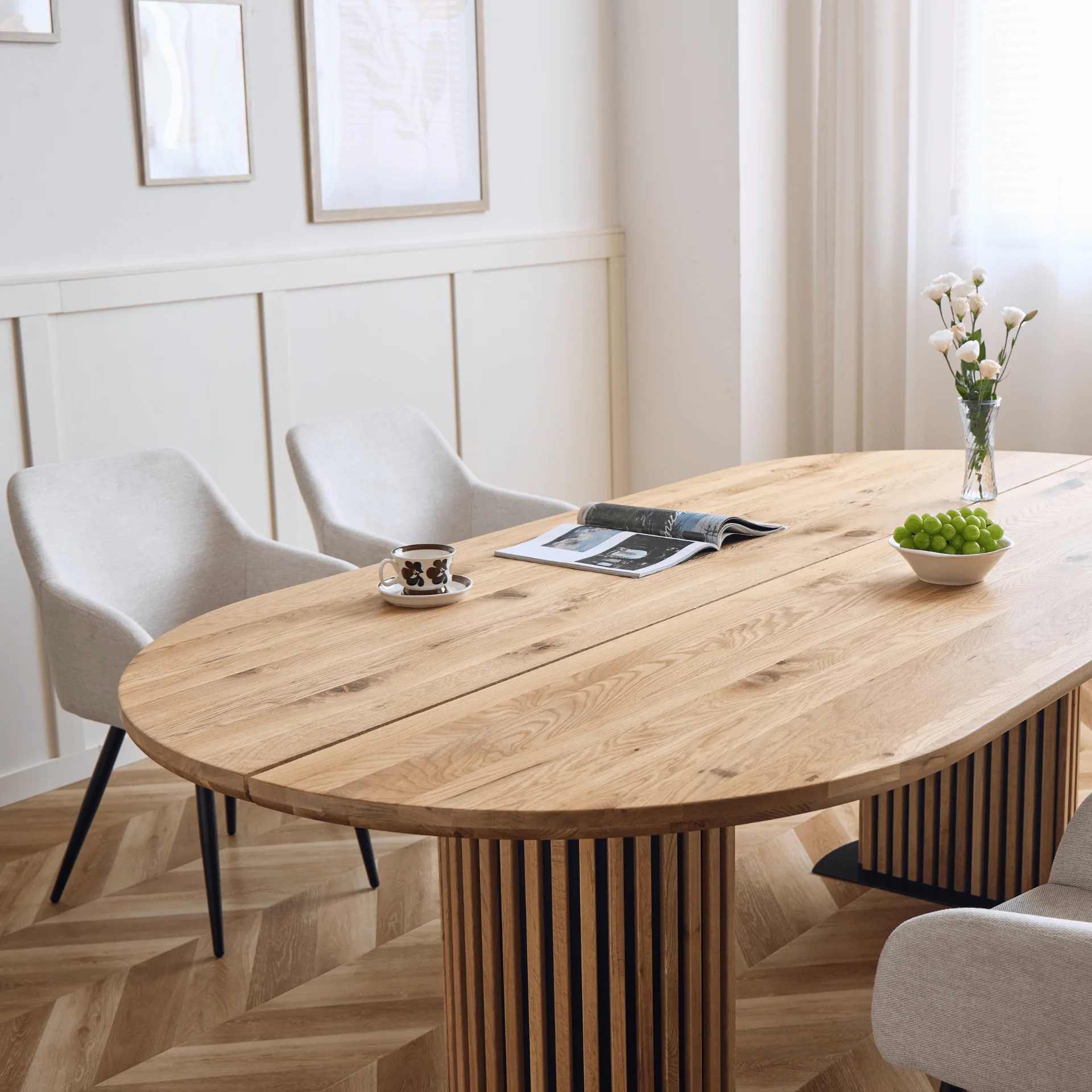 Matteo - Tavolo Plank con base a doghe in rovere massiccio oliato/naturale 240x120x77 cm - Image 8