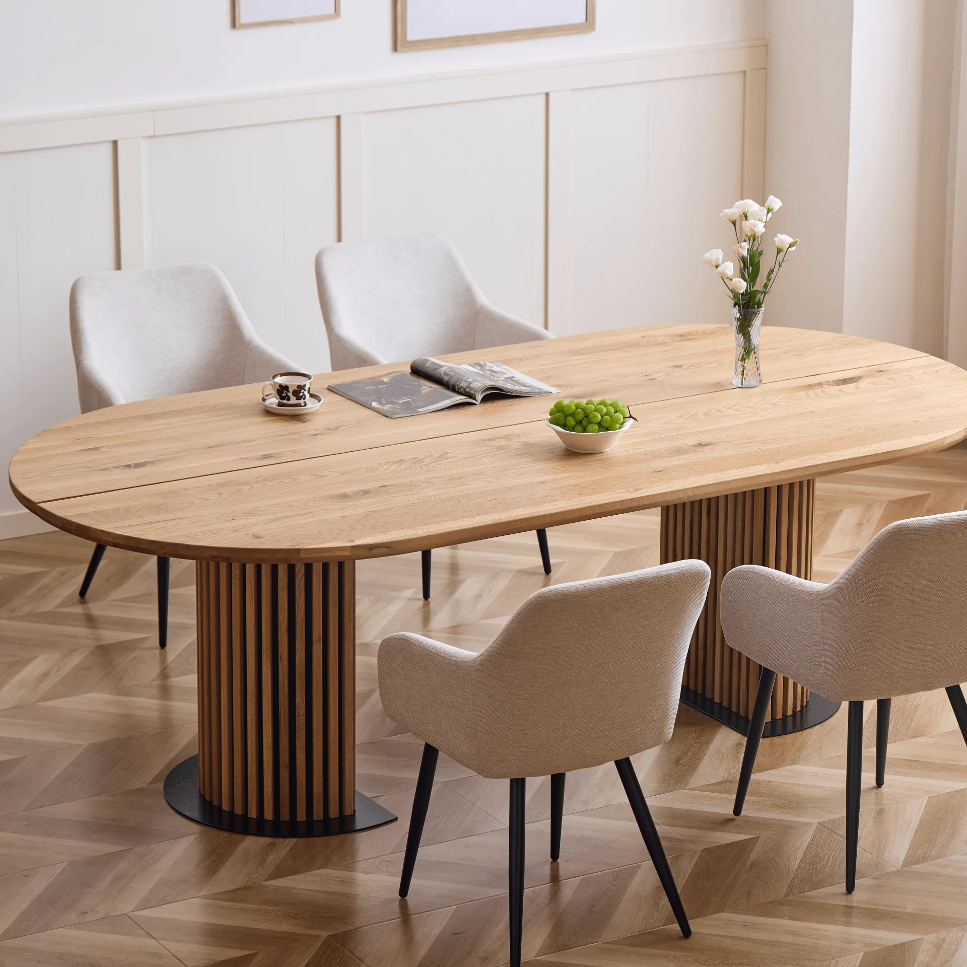 Matteo - Tavolo Plank con base a doghe in rovere massiccio oliato/naturale 240x120x77 cm - Image 9