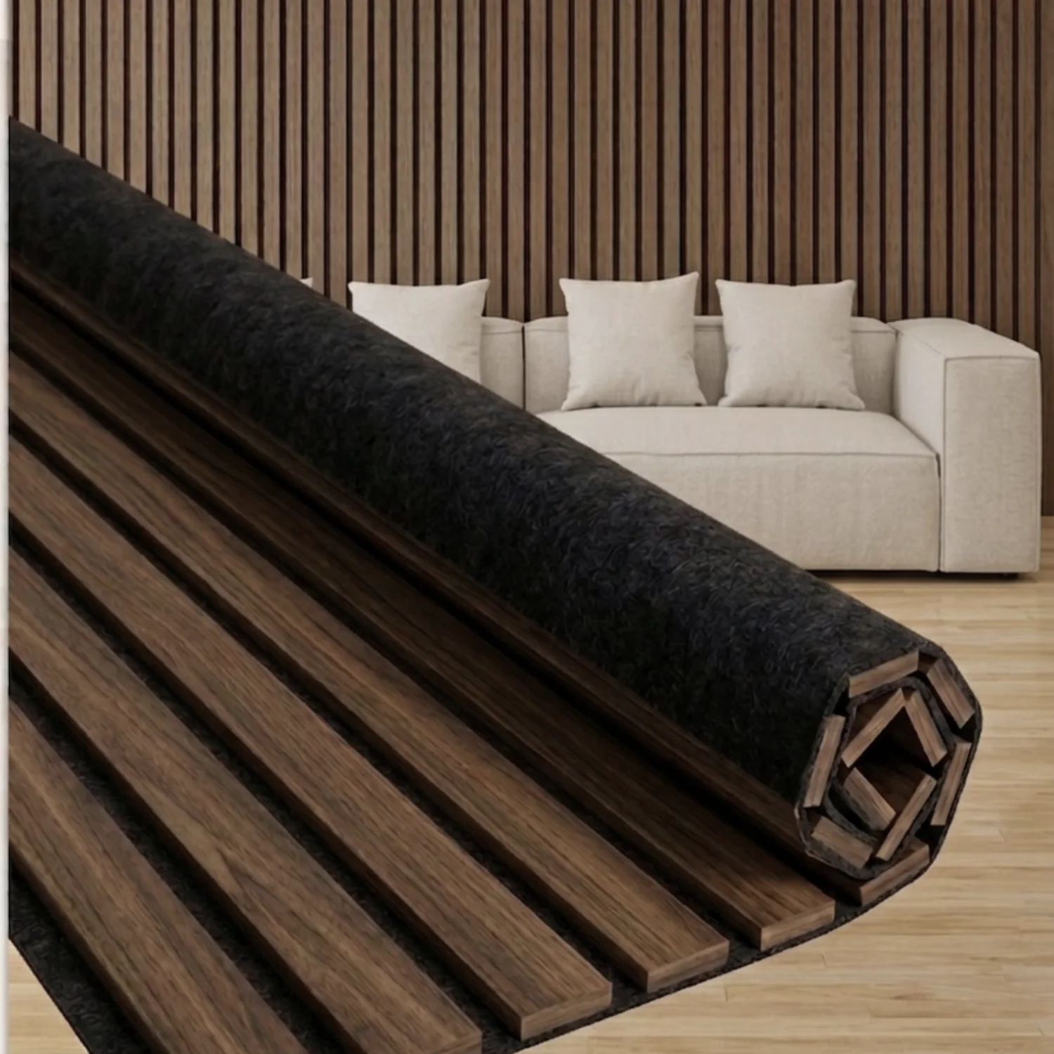 Pannello acustico flessibile impiallacciato in rovere fumé 2600x520x18 mm - Image 2