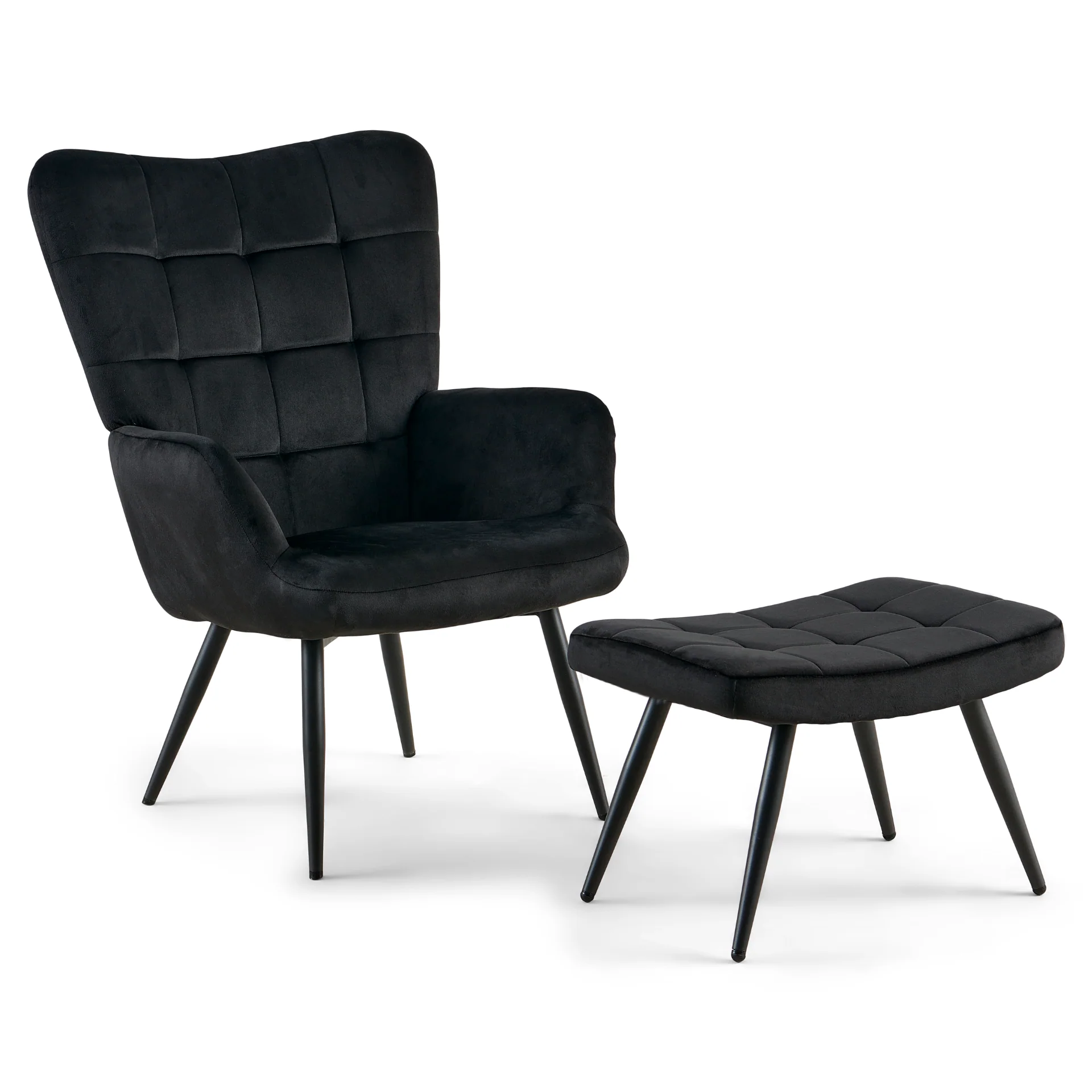 Poltrona Allison con sgabello - velluto nero