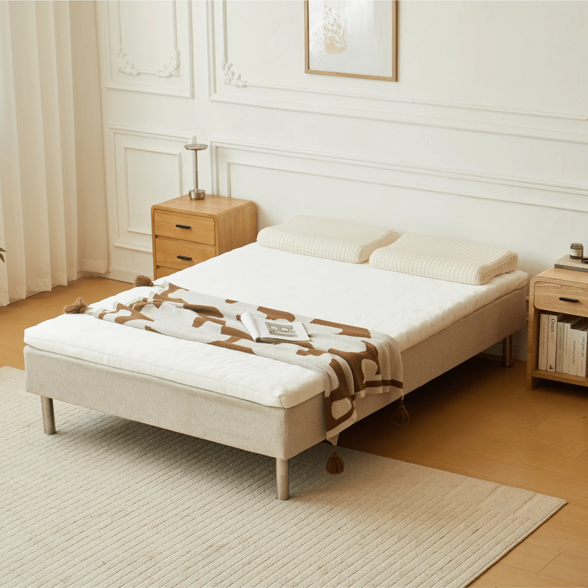 Premium base letto in beige 140x200 cm con topper in memory foam da 7 cm escl. gambe - Image 3