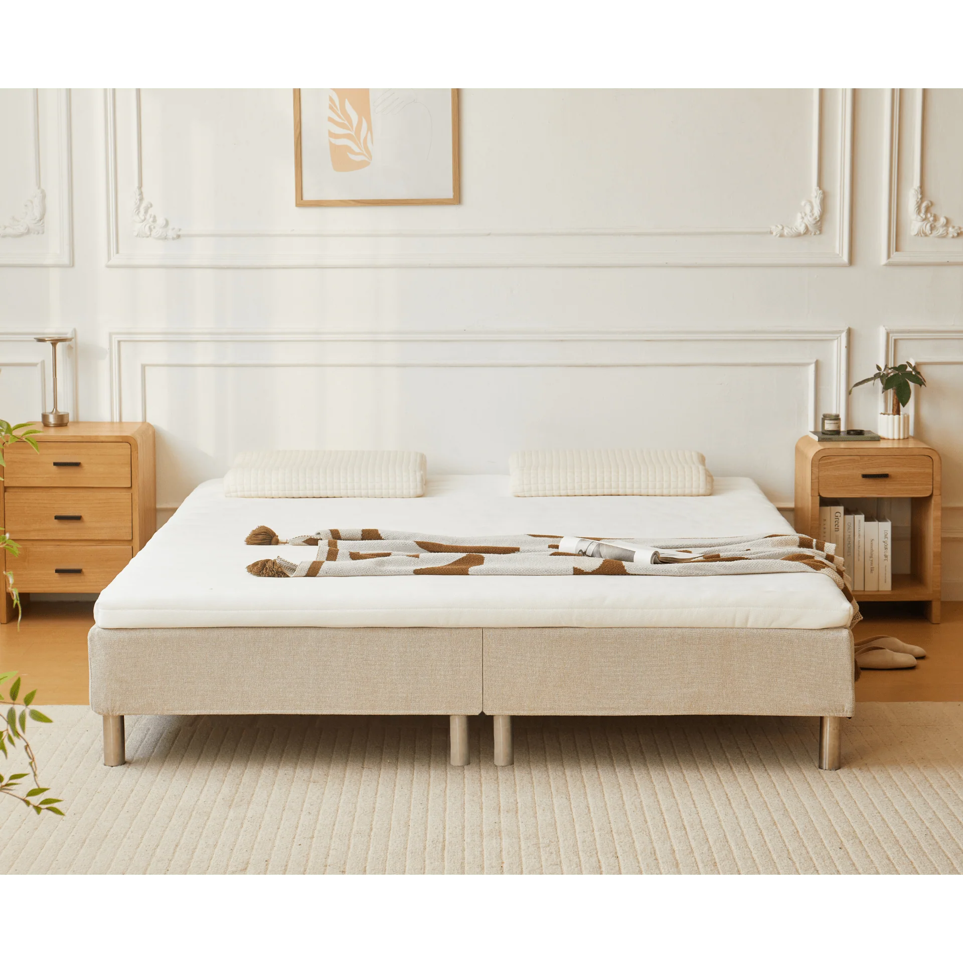 Premium base letto in beige 180x200 cm con topper in memory foam da 7 cm escl. gambe