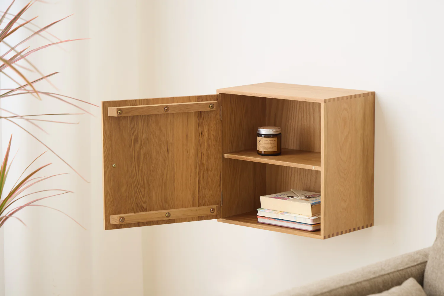Rumi Scaffale a muro con anta e ripiano 33x20x33 cm in rovere con supporto a muro - Image 3