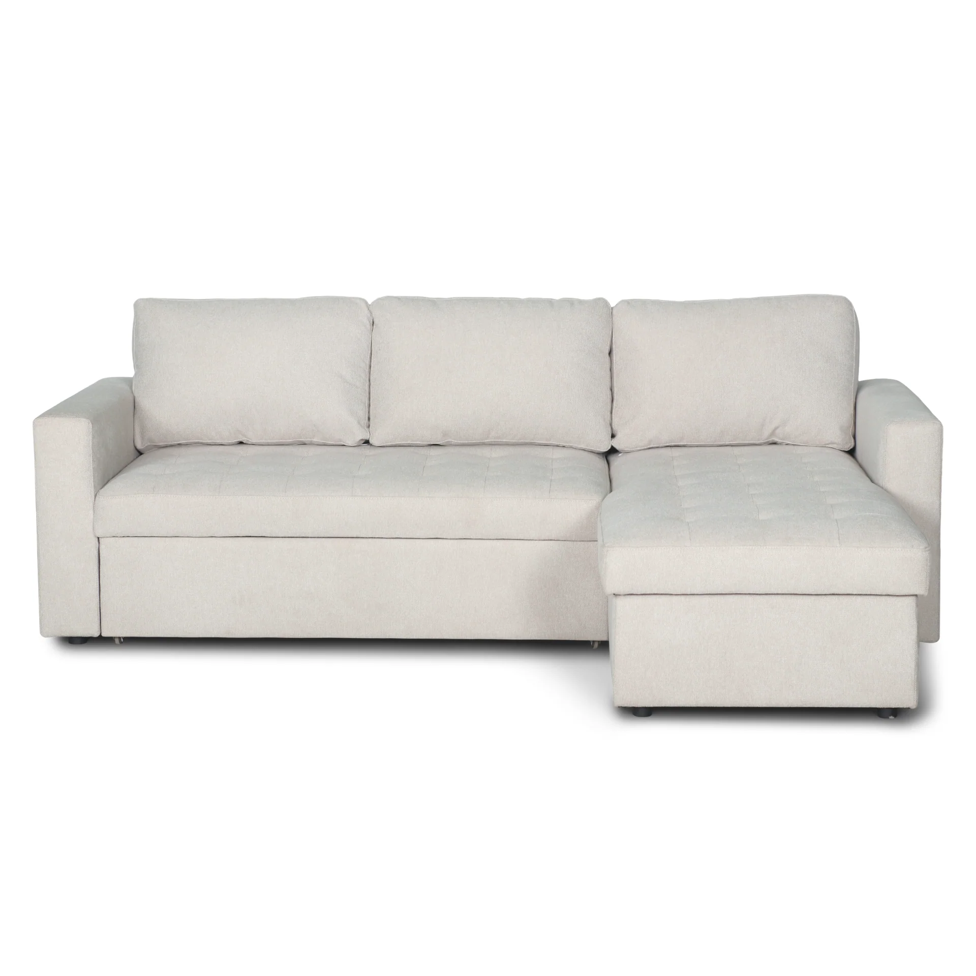 Sinus - Divano letto con penisola e contenitore reversibile in beige