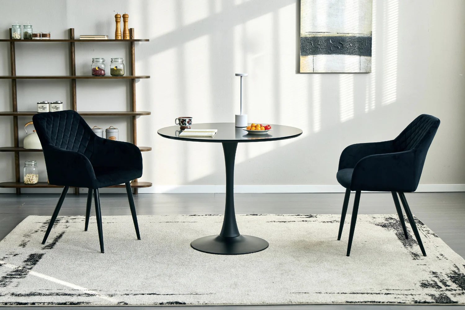 Tavolo da pranzo rotondo Diego nero con base a tromba Ø90 cm - Image 2