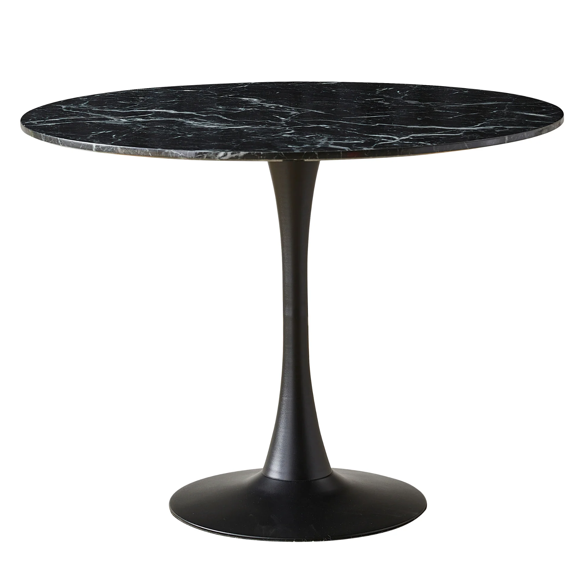 Zander - Tavolo da pranzo rotondo con aspetto marmo nero e base a tromba - Ø100 cm